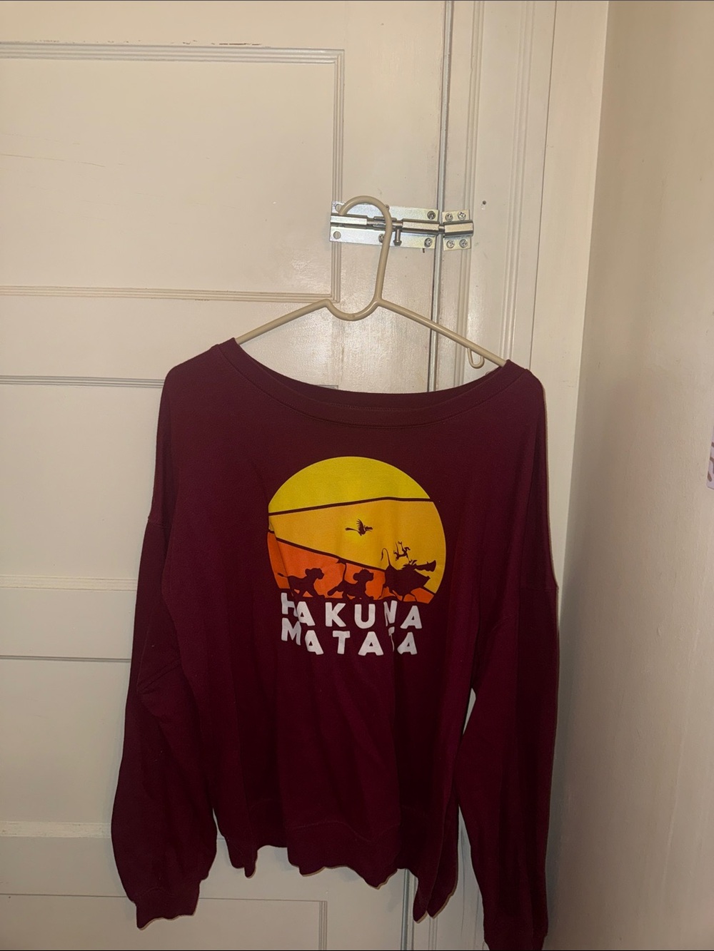 Disney Hakuna Matata Graphic Sweatshirt - Burgundy with Yellow & Orange Sunset